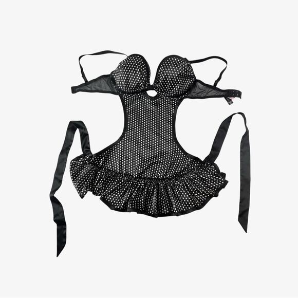 Victoria’s Secret Babydoll Polka Dot Ruffle Apron Tie 36C Push-Up Lingerie - Picture 4 of 11